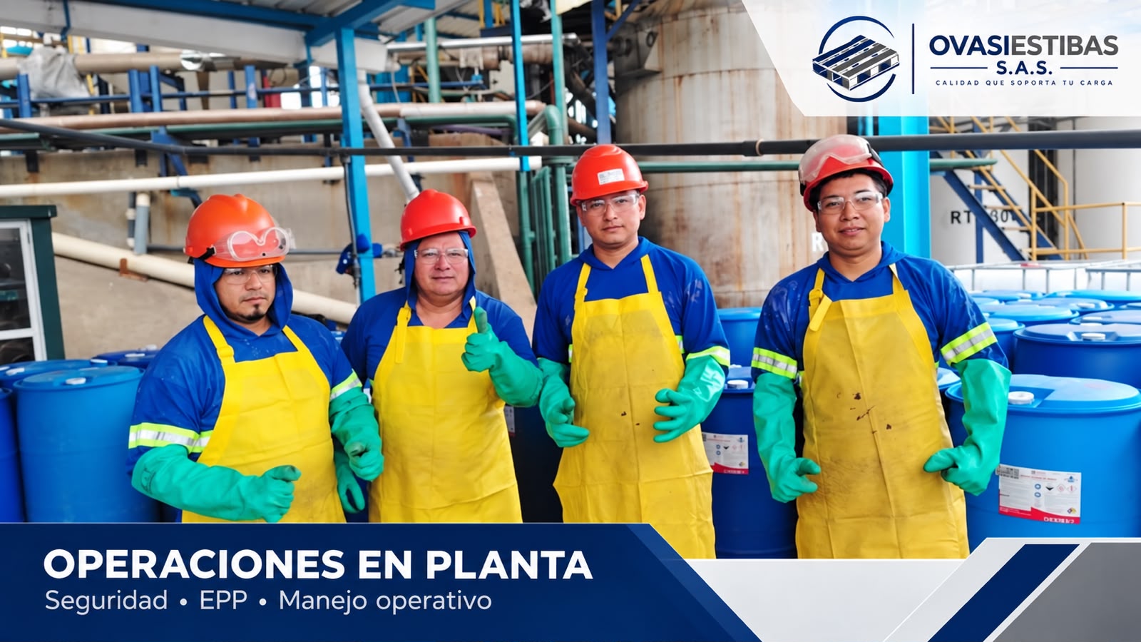 Equipo de operaciones en planta con EPP